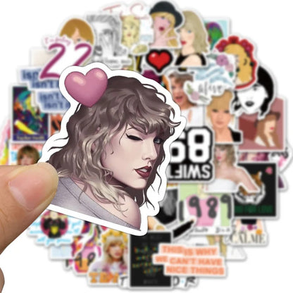 50PCS Taylor Swift Music Album Merchandise Stickers Featuring Popular European and American Singer Perfect for Decorating Luggage, Laptops, Skateboards, Water Bottles, Stationery Cases, and Desktops