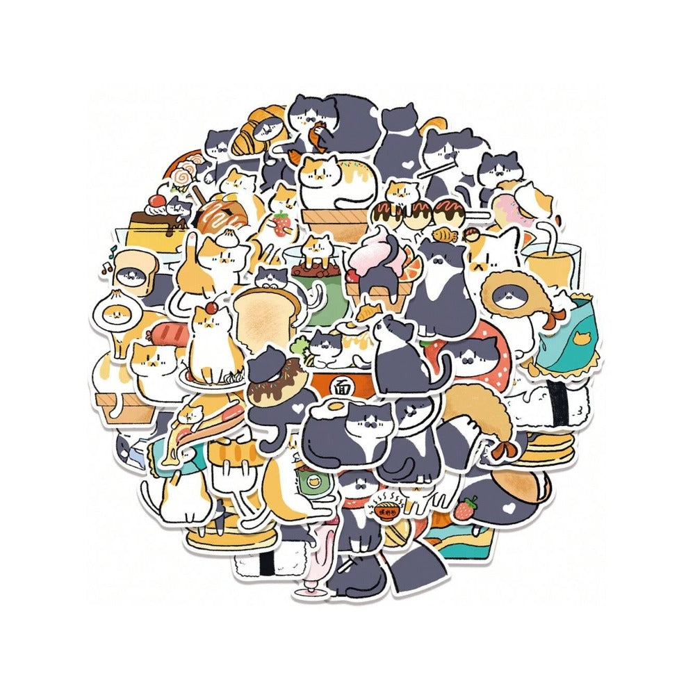 50PCS Cute Cartoon Cat Daily Doodle Stickers Exquisite, Fashionable, Creative DIY Decorative Stickers for Notebooks Suitable for Suitcases, Laptops, Phone Cases, Diaries, and Stationery Boxes