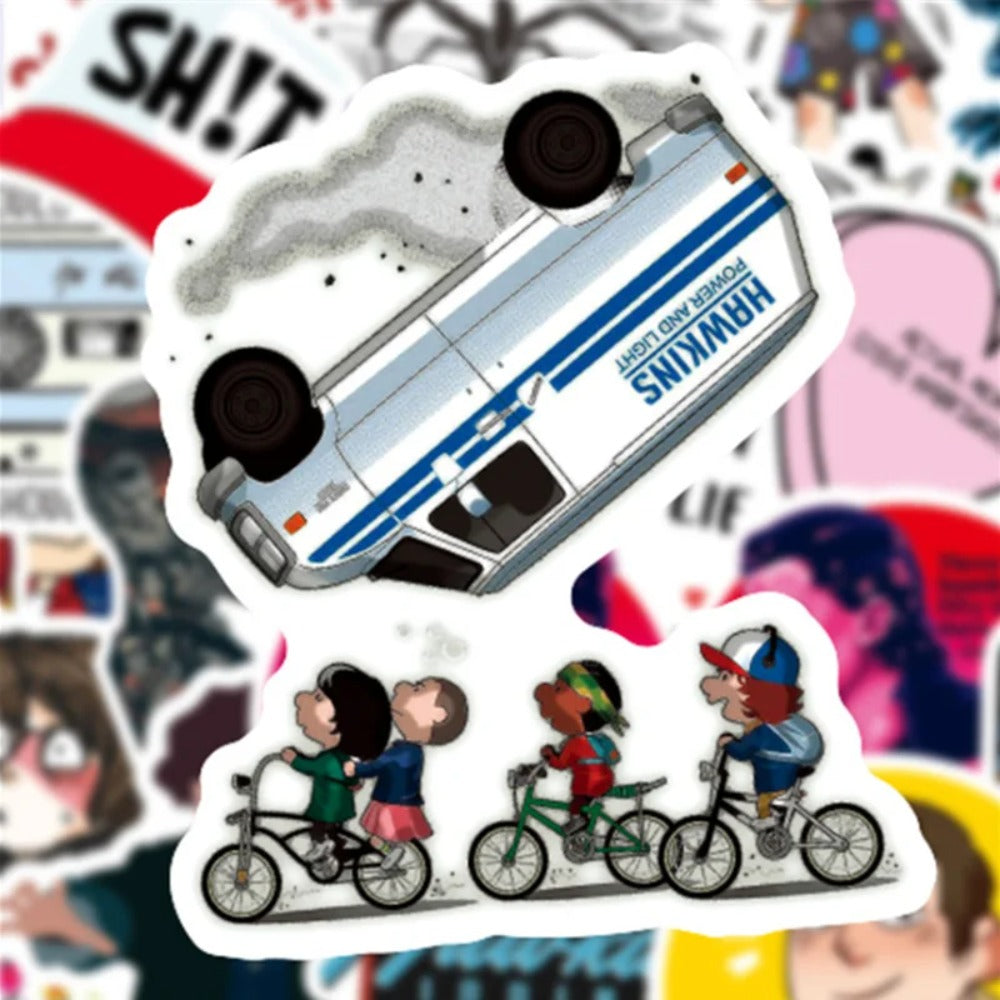 50 PCS Animated Character Stranger Things Doodle Stickers Perfect for Suitcases, Water Bottles, Helmets, Guitars, Skateboards, Pencil Cases Exquisite Creative Desktop Decor Decals