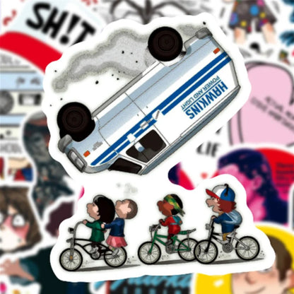 50 PCS Animated Character Stranger Things Doodle Stickers Perfect for Suitcases, Water Bottles, Helmets, Guitars, Skateboards, Pencil Cases Exquisite Creative Desktop Decor Decals