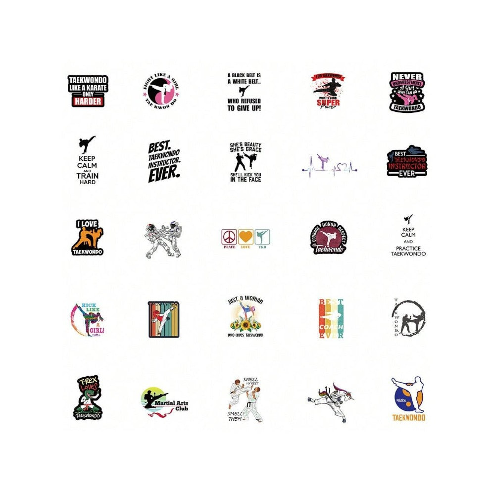 50PCS Taekwondo Series Cartoon Doodle Stickers Exquisite, Fashionable, Creative DIY Decorative Decals Suitable for Suitcases, Laptops, Phone Cases, and Stationery Boxes