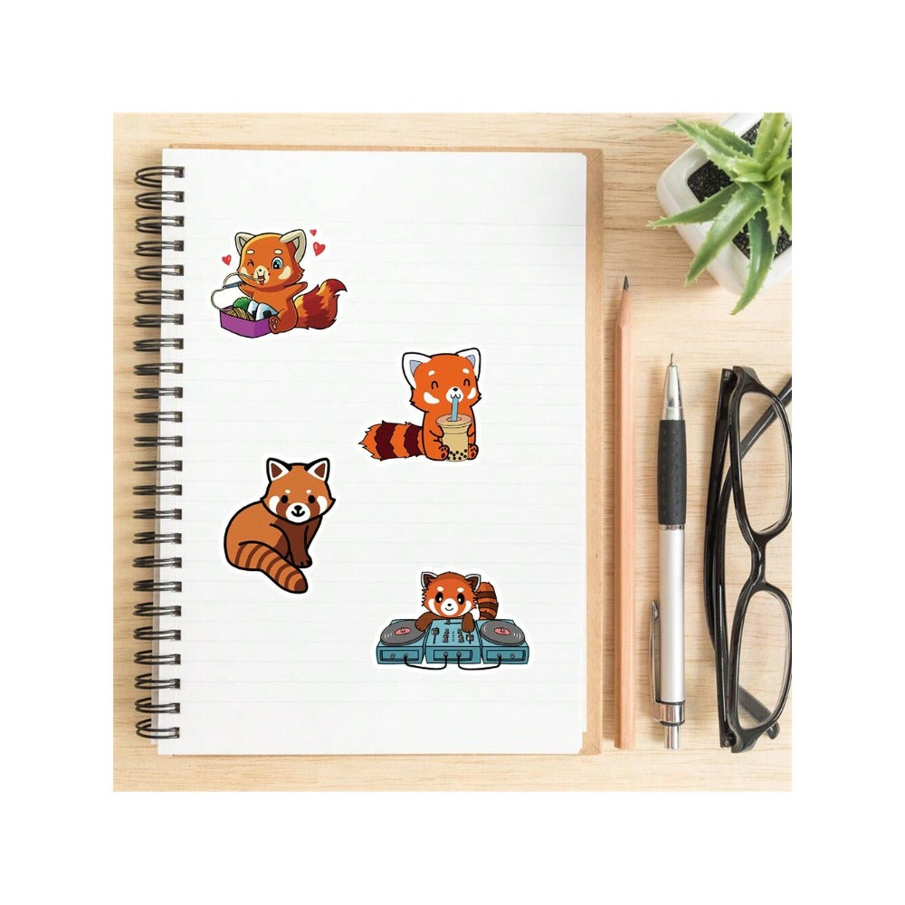 50PCS Cartoon Cute Raccoon Doodle Stickers Exquisite, Fashionable, Creative DIY Decorative Sticker Art Perfect for Notebooks, Refrigerators, Skateboards, Suitcases, Laptops, Stationery Boxes, and Desktops