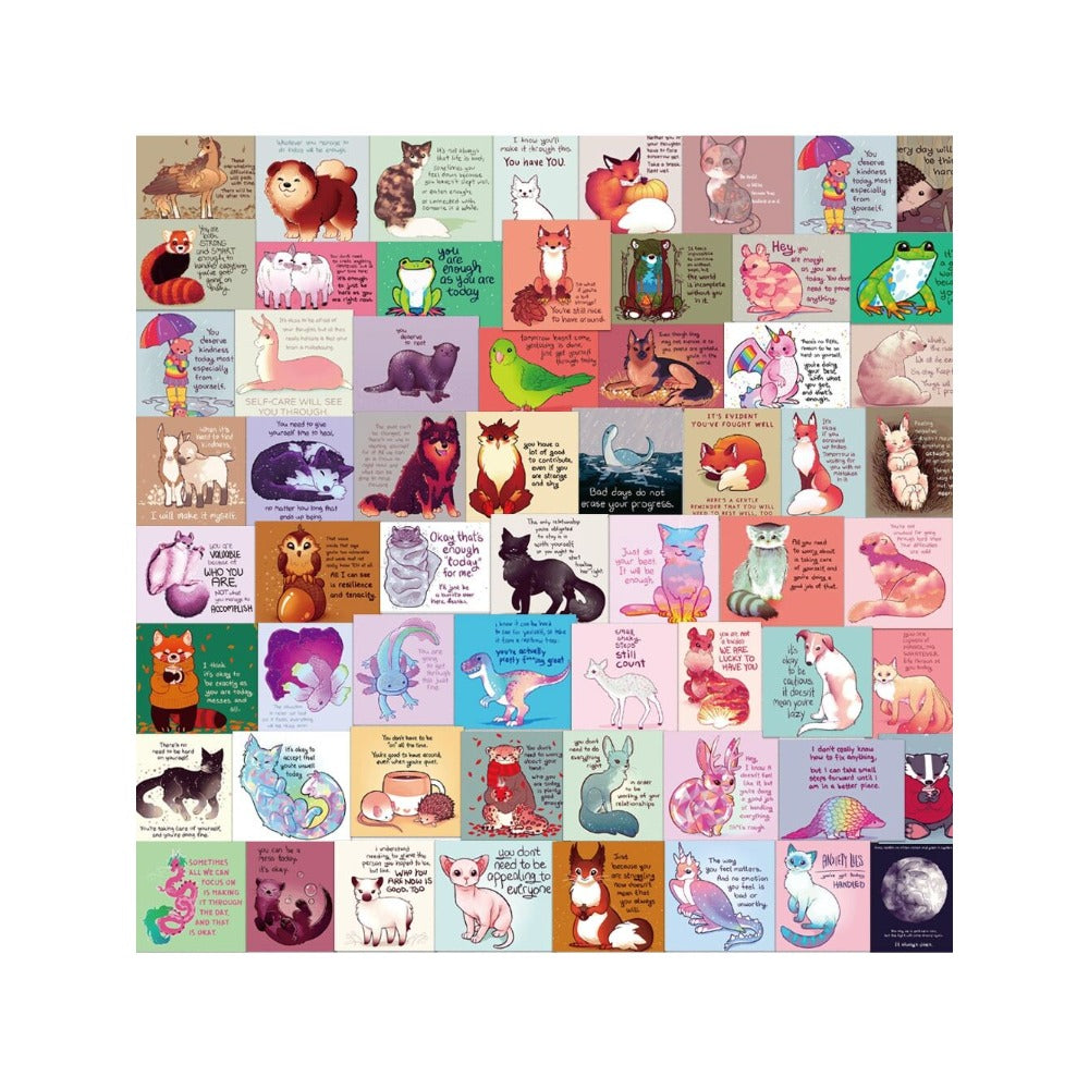 110PCS Cartoon Motivational English Animal Doodle Stickers Exquisite Creative Journal Decals Perfect for Desks, Computers, Phones, Skateboards, Stationery Cases, and Table Tops