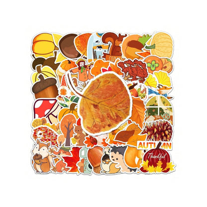 50PCS Autumn Scenery Cartoon Doodle Stickers Exquisite Creative DIY Journal Decorative Decals Suitable for Suitcases, Laptops, Diaries, Guitars, Skateboards, and Stationery Cases