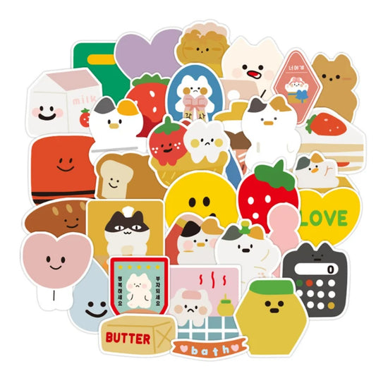 50PCS Classic Cartoon Cute Bear Rabbit Gummy Candy Doodle Stickers Exquisite Fashion Creative DIY Decorative Sticker Decals for Notebooks Suitable for Cups, Helmets, Skateboards, Pencil Cases, and Desktops