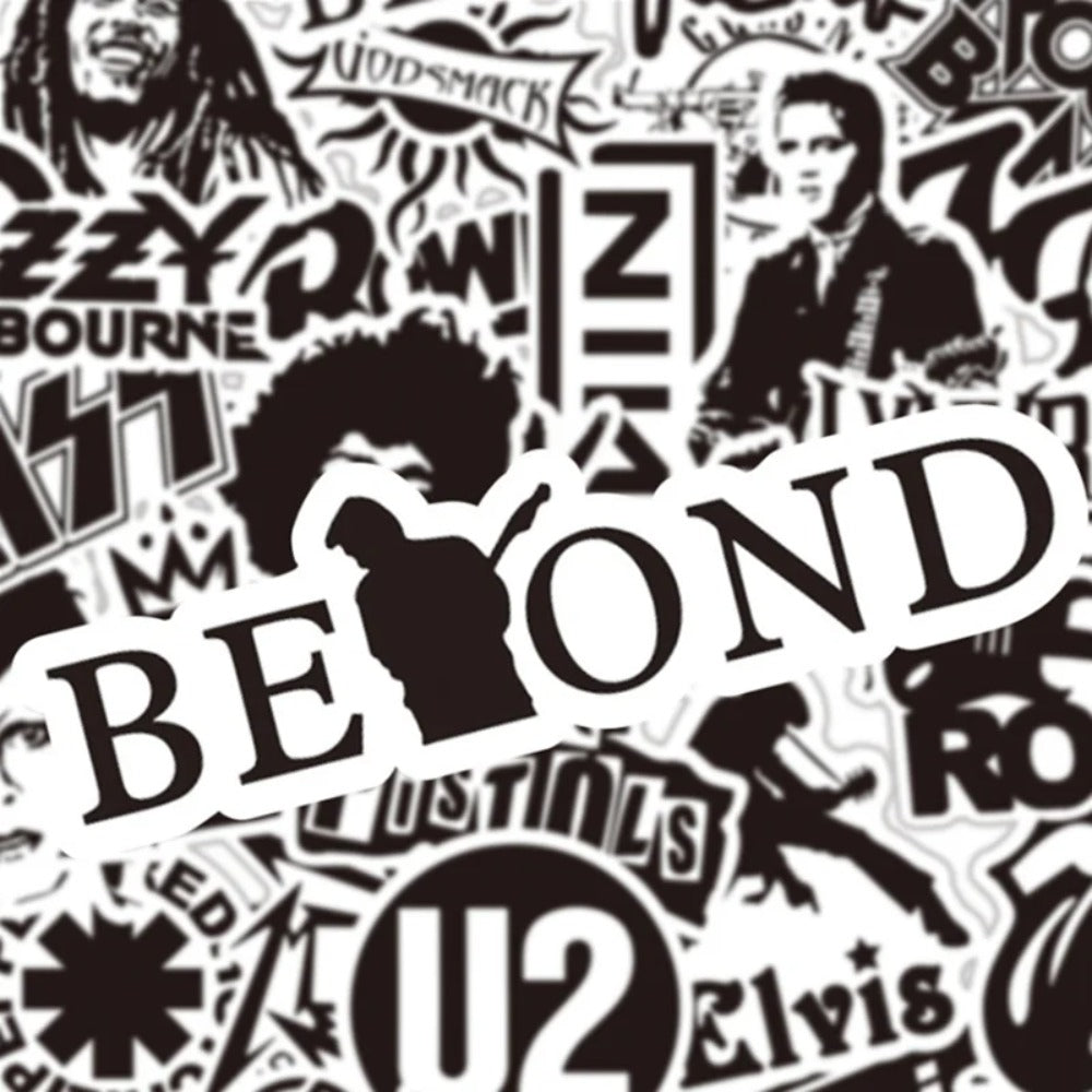 50PCS Punk Rock Band Black & White Waterproof Stickers Perfect for Suitcases, Skateboards, Water Bottles, Helmets Creative DIY Decorative Decals