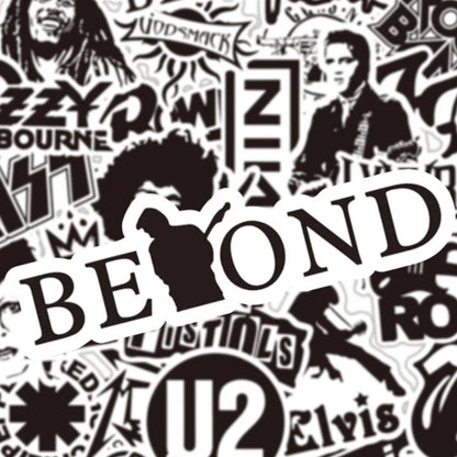 50PCS Punk Rock Band Black & White Waterproof Stickers Perfect for Suitcases, Skateboards, Water Bottles, Helmets Creative DIY Decorative Decals