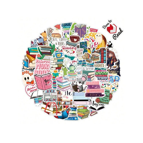 50PCS Cartoon Reading Book Doodle Stickers Exquisite and Stylish DIY Decorative Decals Suitable for Helmets, Water Bottles, Skateboards, Guitars, Stationery Boxes, and Desktops