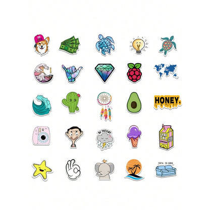 50PCS Fresh Cartoon Doodle Stickers - Exquisite, Fashionable, Creative DIY Decorations for Handwritten Notebooks Perfect for Cups, Helmets, Skateboards, Stationery Boxes, and Desktops