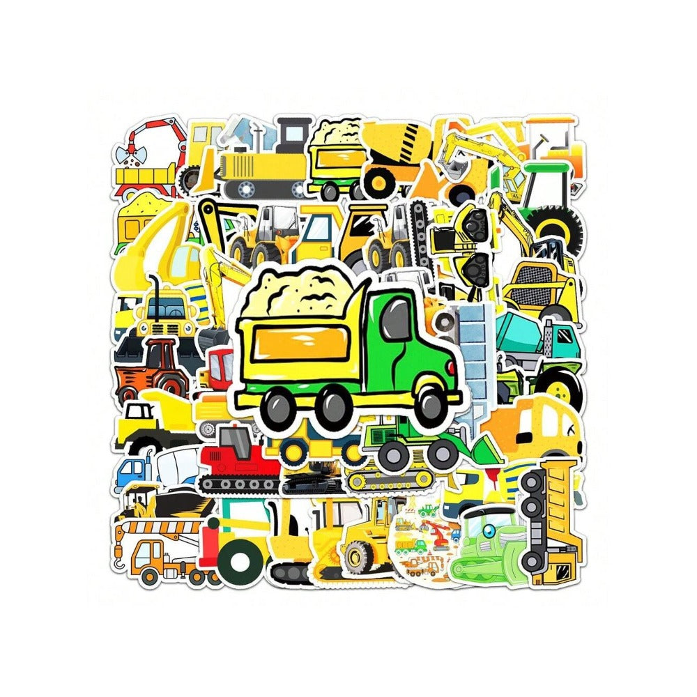 50PCS Cartoon Excavator Construction Vehicle Graffiti Stickers Exquisite, Stylish, Creative DIY Journal Decor Decals Suitable for Suitcases, Laptops, Skateboards, Water Bottles, and Stationery Cases