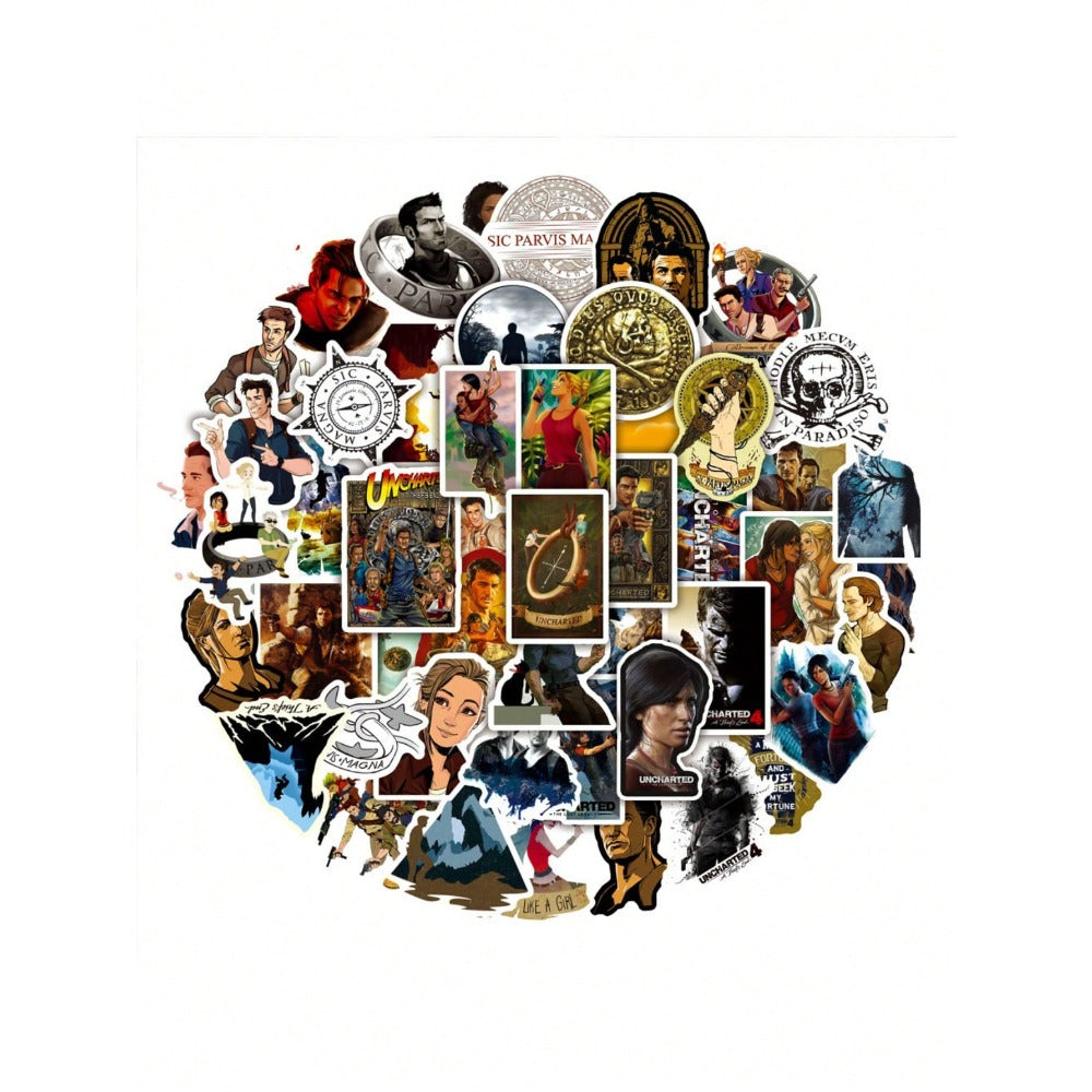 50PCS Uncharted Game Graffiti Stickers - Exquisite, Stylish, Creative DIY Journal Decor Decals for Cups, Helmets, Skateboards, Refrigerators, and Stationery Boxes