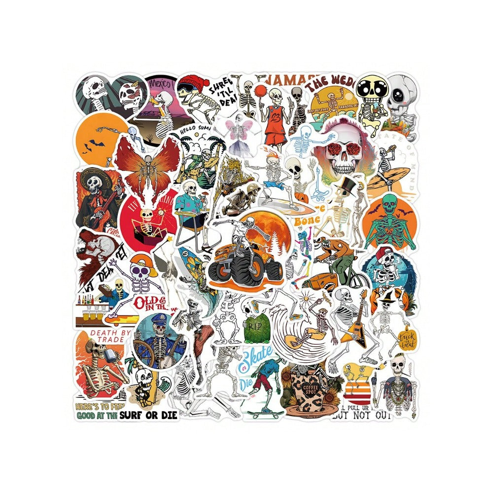 50PCS Cartoon Cute and Stylish Skull Graffiti Stickers Exquisite Creative Decorative Stickers for Notebooks Suitable for Fridges, Skateboards, Helmets, Guitars, Stationery Boxes and Desktops