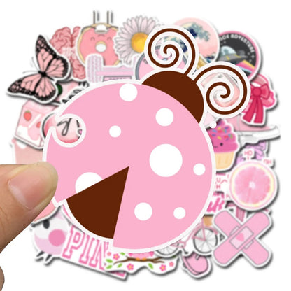 50PCS Cute Cartoon Girl Pink Fresh Doodle Stickers for Notebooks, Luggage, Skateboards, Water Bottles, and More—Perfect DIY Desktop Decor Decals