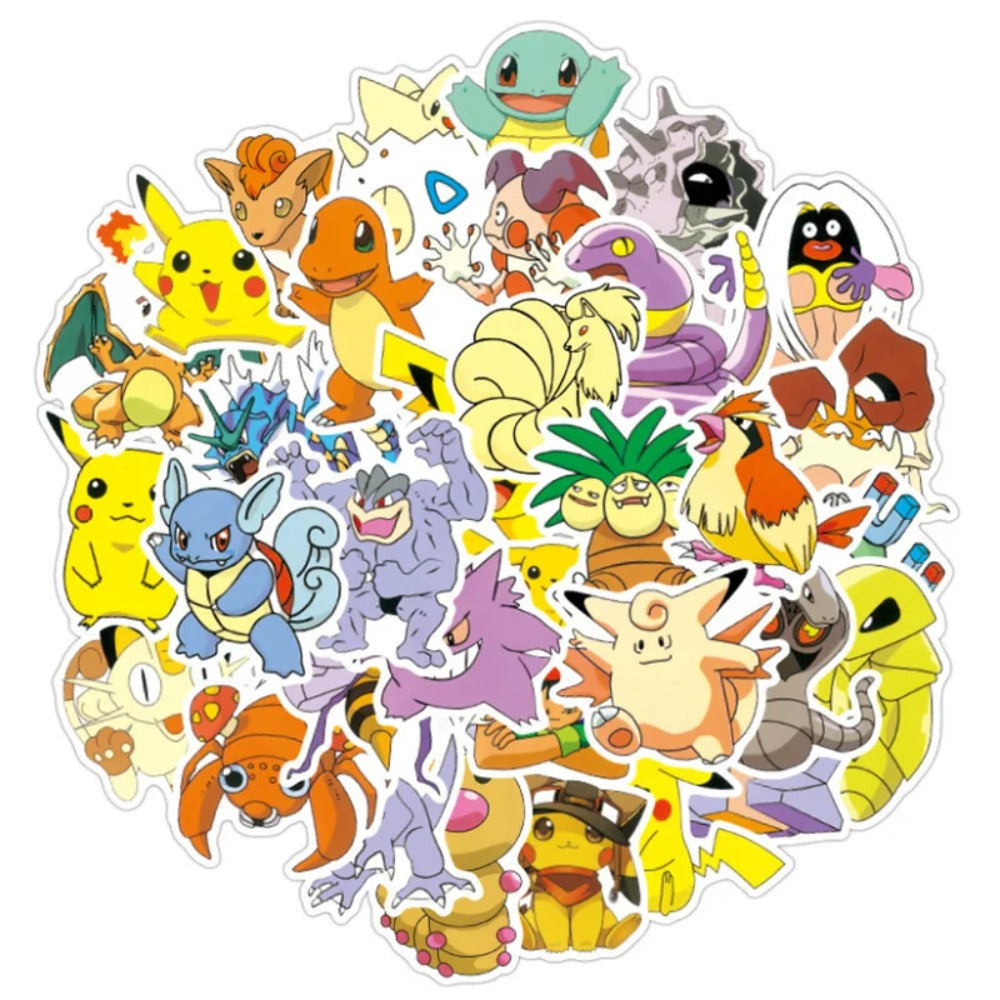 50PCS Adorable Cartoon Pokémon Doodle Stickers for Suitcases, Laptops, Skateboards, Water Bottles, Stationery Boxes, and Beautiful Desktop Decor