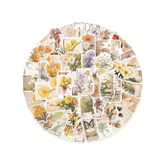 50PCS Vintage Floral Art Graffiti Stickers Exquisite and Stylish DIY Decorative Decals Suitable for Suitcases, Laptops, Skateboards, Phone Cases, Stationery Boxes, and Desktops