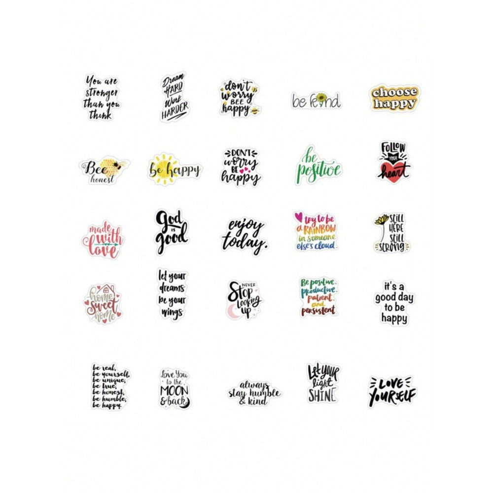 50PCS Inspirational English Learning Motto Doodle Stickers Exquisite, Stylish, Creative DIY Journal Decor Decals Suitable for Mugs, Helmets, Skateboards, and Stationery Cases
