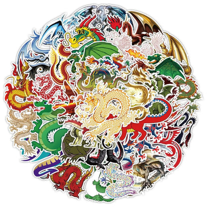 50PCS Cartoon Cool Dragon Doodle Stickers Exquisite, Fashionable, Creative DIY Journal Decorations Suitable for Phone Cases, Laptops, Skateboards, Luggage, and Stationery Boxes