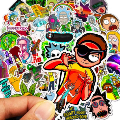 50PCS Cartoon Morty and Rick Animation Character Doodle Stickers Perfect for Suitcases, Water Bottles, Guitars, Skateboards, Helmets, and Stationery Boxes Exquisite DIY Desktop Decor Decals