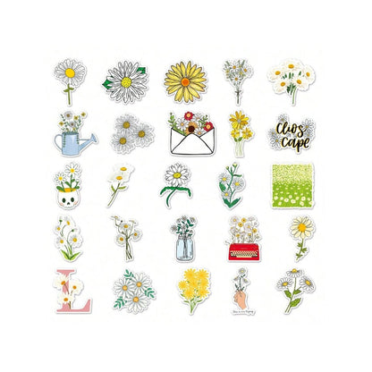 50PCS Cartoon Daisy Mini Flower Doodle Stickers Exquisite, Fashionable, Creative DIY Journal Decorations Suitable for Refrigerators, Guitars, Helmets, Water Bottles, Skateboards, and Stationery Boxes