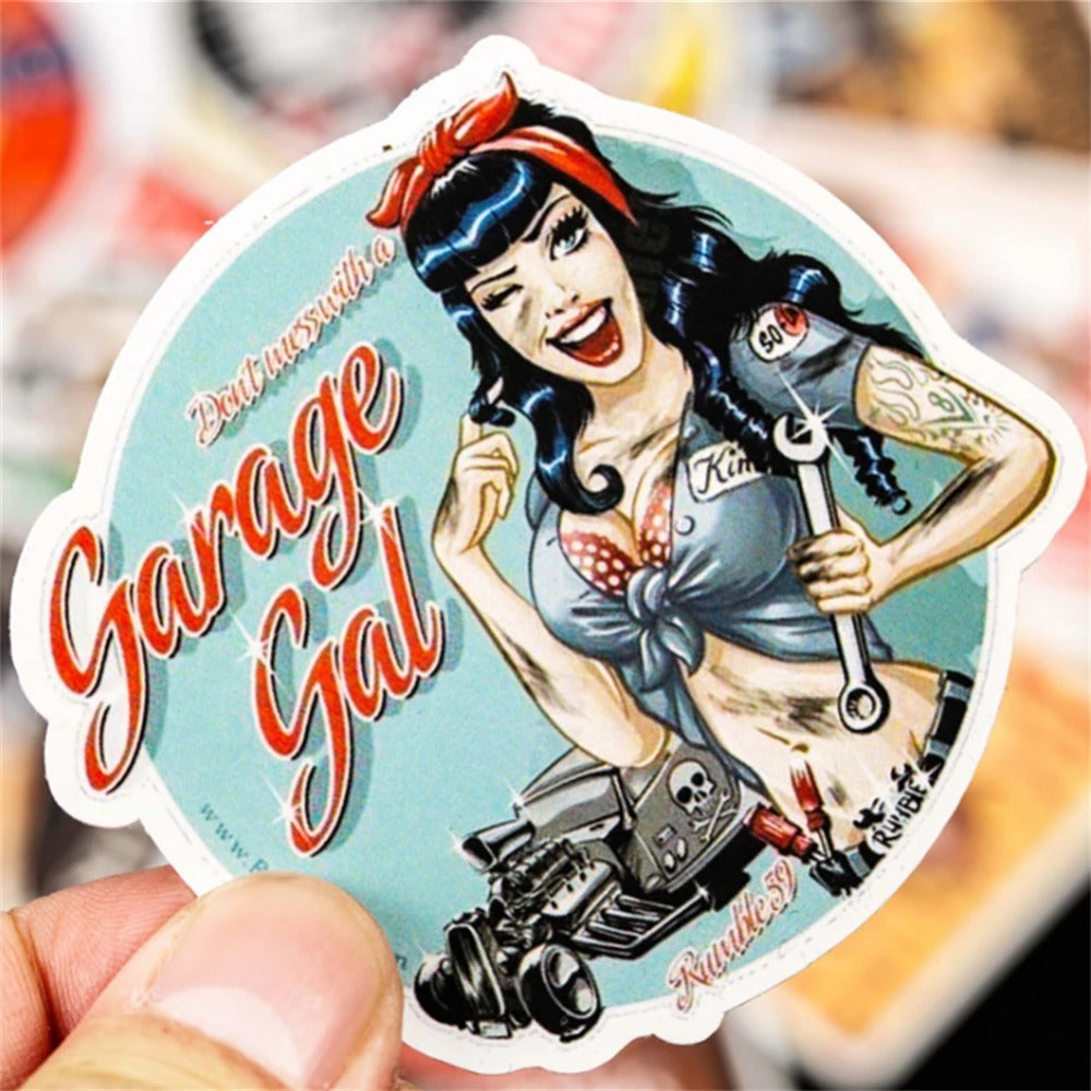 50PCS Cartoon Retro Sexy Beauty Graffiti Stickers for Suitcases, Notebooks, Skateboards, Water Bottles, Helmets, Guitars, and Beautiful DIY Journal Decorations