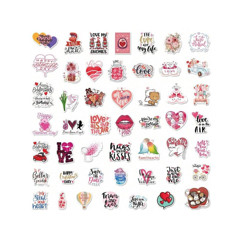 50PCS Valentine's Day Love Romantic Doodle Stickers Exquisite Fashion Creative DIY Journal Decorative Decals Suitable for Refrigerators, Skateboards, Suitcases, Laptops, and Stationery Boxes
