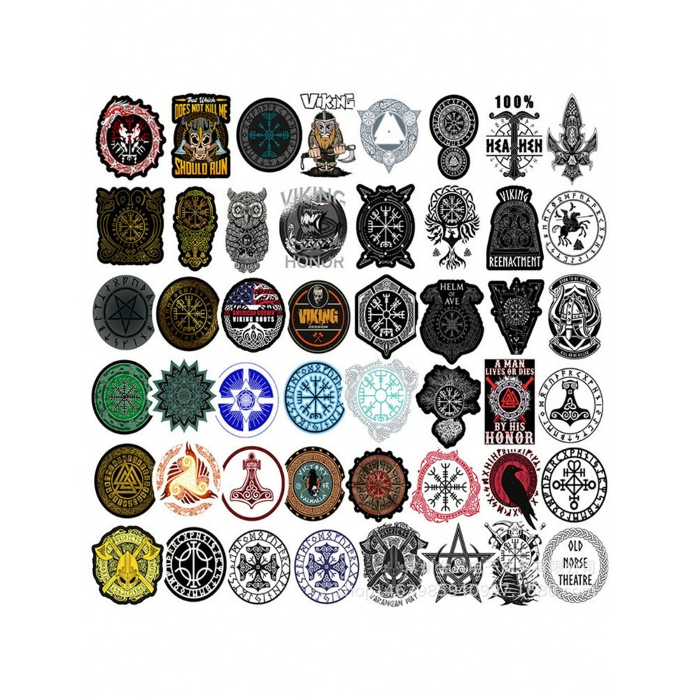 50PCS Cartoon Viking Totem Decorative Style Graffiti Stickers Exquisite Fashion Creative DIY Journal Decorative Decals Suitable for Mugs, Helmets, Skateboards, and Pencil Cases