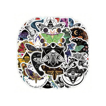 50PCS Cartoon Ghost Moth Doodle Stickers Exquisite, Fashionable, Creative DIY Decorative Sticker Sheets Perfect for Notebooks, Laptops, Stationery Boxes