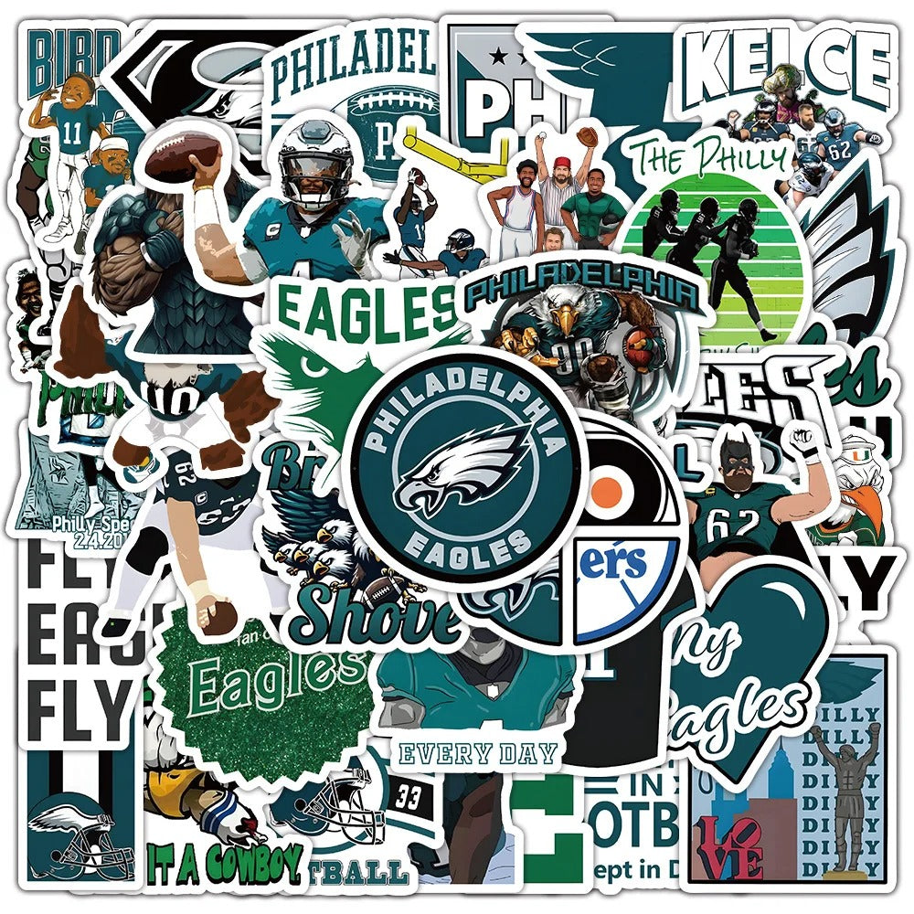50PCS Philadelphia Eagles Fan Stickers, Cartoon Football Doodles to Show Your Philly Pride and Team Spirit