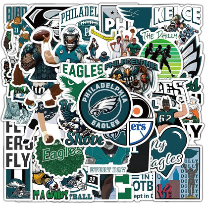 50PCS Philadelphia Eagles Fan Stickers, Cartoon Football Doodles to Show Your Philly Pride and Team Spirit