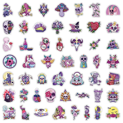 50PCS Violet Gothic Halloween Stickers - Spectral Royalty Decals for Haunted Elegance Journals, Mourning Masquerade Maps & Aristocratic Afterlife Archives