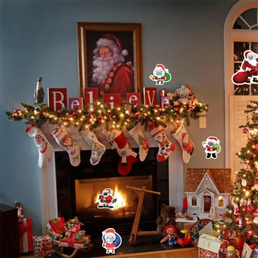 50PCS Cartoon Santa Claus Mask-Wearing Decorative Style Graffiti Stickers Exquisite, Fashionable, Creative DIY Journal Decorative Decals Suitable for Cups, Helmets, Skateboards, Refrigerators, Stationery Boxes