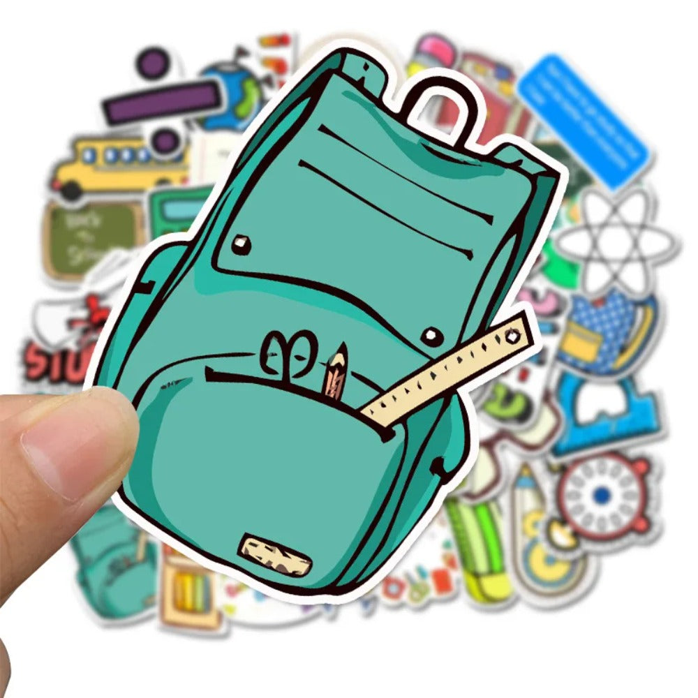 50PCS Study Supplies Doodle Stickers, Cute Stationery School Theme Vinyl Decals for Notebook, Laptop, Planner, Water Bottle, Back to School DIY Gift for Students