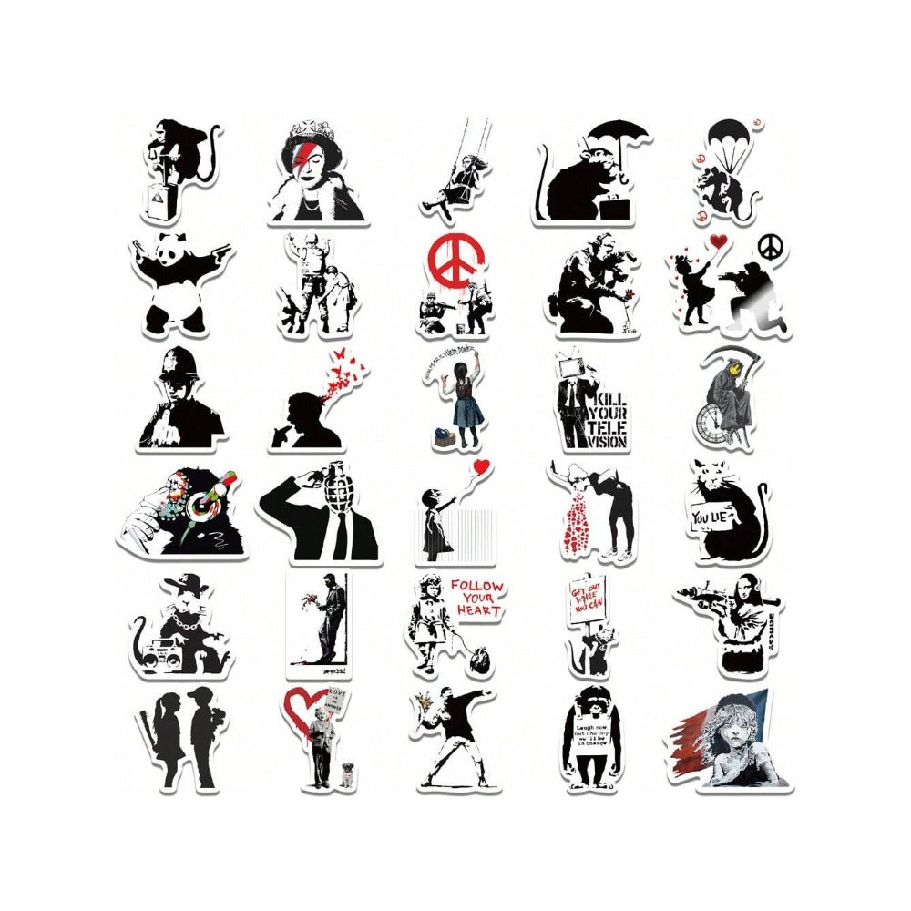 67PCS Street Artist Banksy Graffiti Stickers Exquisite, Fashionable, Creative DIY Journal Decorations Suitable for Notebooks, Guitars, Skateboards, and Stationery Cases