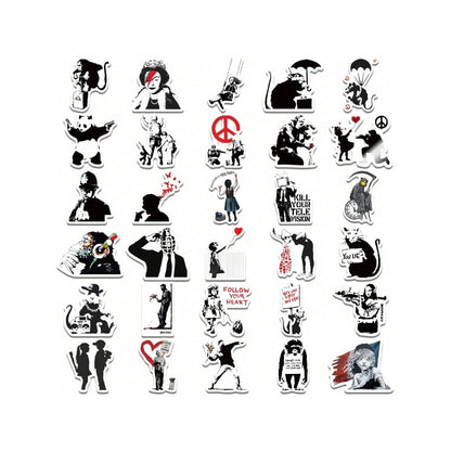 67PCS Street Artist Banksy Graffiti Stickers Exquisite, Fashionable, Creative DIY Journal Decorations Suitable for Notebooks, Guitars, Skateboards, and Stationery Cases