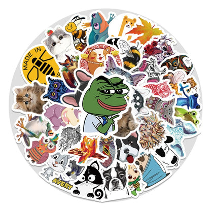 50PCS Adorable Cartoon Animal Collection Doodle Stickers Perfect for Refrigerators, Skateboards, Suitcases, Laptops Exquisite DIY Journal Decorative Decals