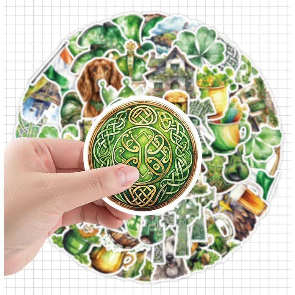 50PCS St. Patrick‘s Day Stickers, Cute Cartoon Shamrock, Leprechaun & Pot of Gold Doodles for Luck and Celebration