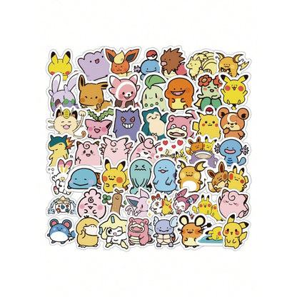 50PCS Japanese Anime Pokémon Chibi-Style Adorable Doodle Stickers Exquisite, Fashionable, Creative DIY Decorative Stickers for Notebooks Suitable for Cups, Helmets, Skateboards, Stationery Boxes, and Desktops
