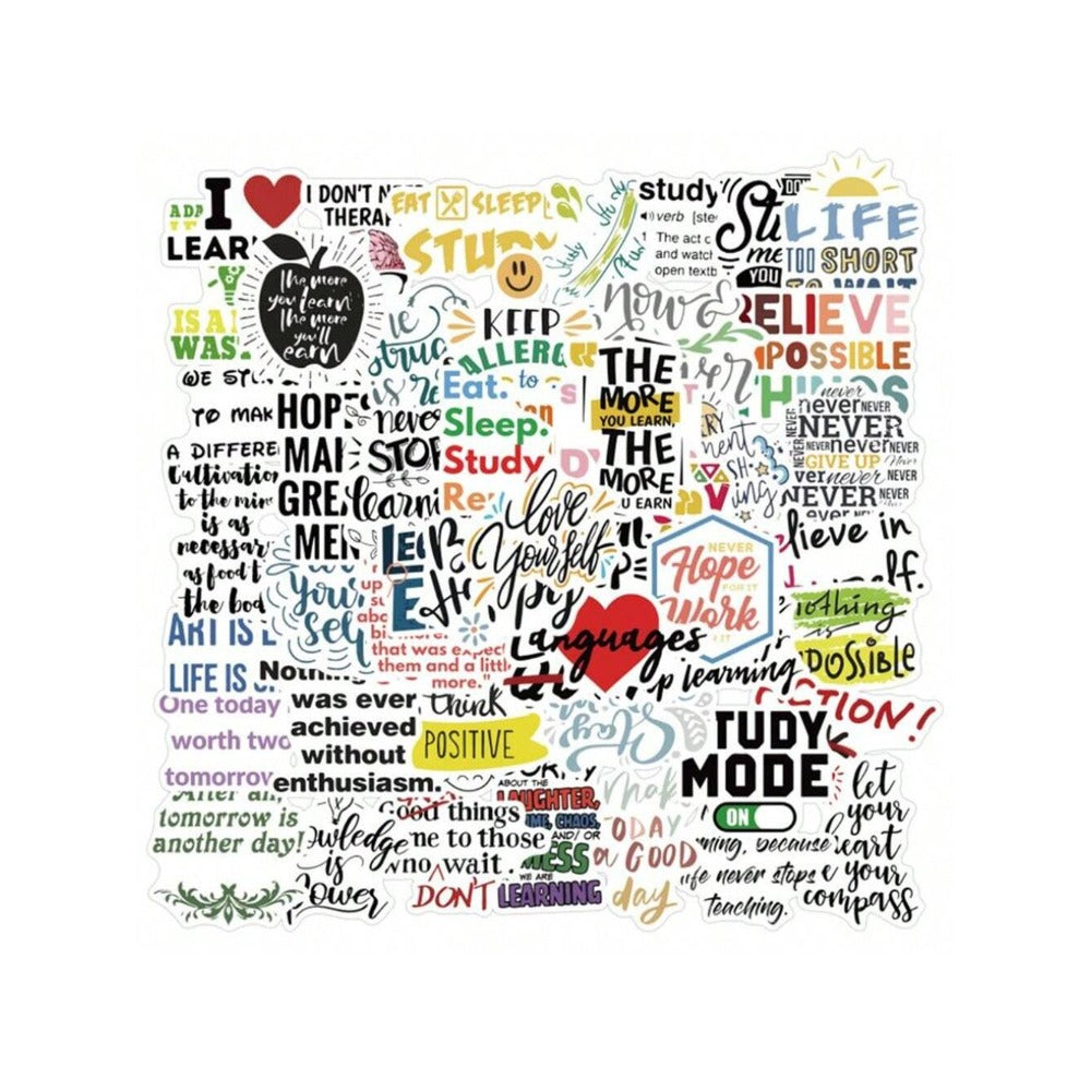 50PCS Inspirational English Slogan Graffiti Stickers Exquisite, Stylish, Creative DIY Journal Decor Decals Suitable for Mugs, Helmets, Skateboards, and Pencil Cases