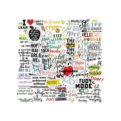 50PCS Inspirational English Slogan Graffiti Stickers Exquisite, Stylish, Creative DIY Journal Decor Decals Suitable for Mugs, Helmets, Skateboards, and Pencil Cases