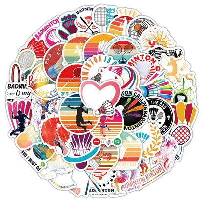 60PCS Cartoon Classic Sports Badminton Series Decorative Graffiti Stickers Exquisite, Fashionable, Creative DIY Journal Stickers Suitable for Water Bottles, Helmets, Skateboards, Pencil Cases, and Desktops