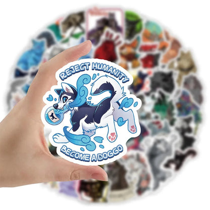 50PCS Cartoon Wild Wolf Animal Doodle Stickers Perfect for phone cases, laptops, desks, luggage, helmets, guitars, skateboards, water bottles, pencil cases, and exquisite DIY desktop decorations.
