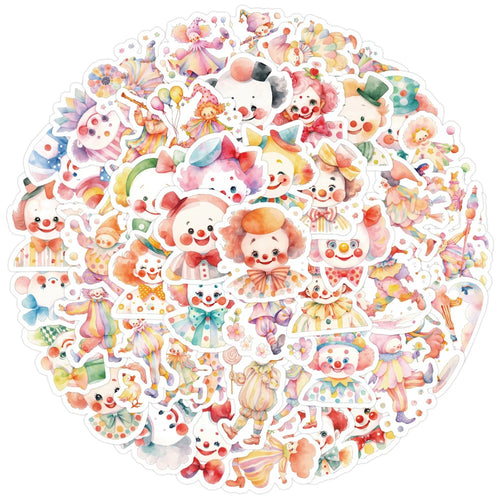 50PCS Happy Circus Clown Stickers, Jolly & Colorful Cartoon Doodles for Birthday Parties and Festive Fun
