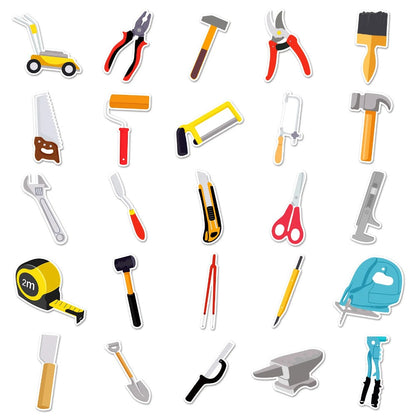50PCS Cartoon Construction Tools Doodle Stickers Exquisite Creative DIY Journal Decorative Decals Suitable for Skateboards, Laptops, Guitars, Helmets, Water Bottles, and Stationery Cases