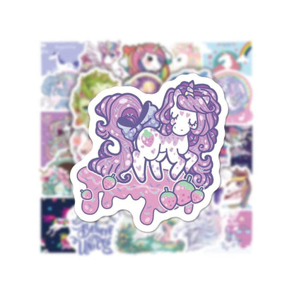 50PCS Cartoon Fairy Tale Unicorn Doodle Stickers Exquisite, Fashionable & Creative DIY Journal Decorative Decals Suitable for Water Bottles, Helmets, Skateboards, Stationery Boxes & Desktop Decorations