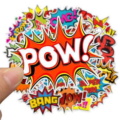 50PCS Cartoon English Alphabet Explosion Cloud Doodle Stickers Perfect for Suitcases, Laptops, Skateboards, Water Bottles, Guitars, Stationery Boxes Exquisite DIY Desktop Decor Decals