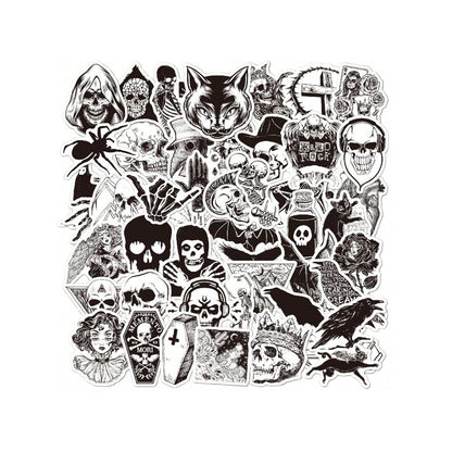 50PCS Gothic Black & White Graffiti Stickers - Exquisite, Fashionable, Creative DIY Journal Decor Decals for Cups, Helmets, Skateboards, and Stationery Cases