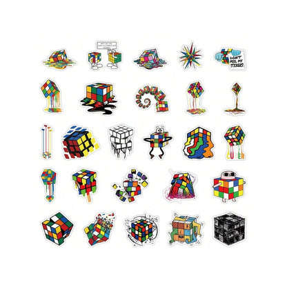 50PCS Cartoon Art Rubik's Cube Doodle Stickers Exquisite, Fashionable, Creative DIY Journal Decorative Decals Suitable for Skateboard Helmets, Guitars, Refrigerators, Stationery Boxes