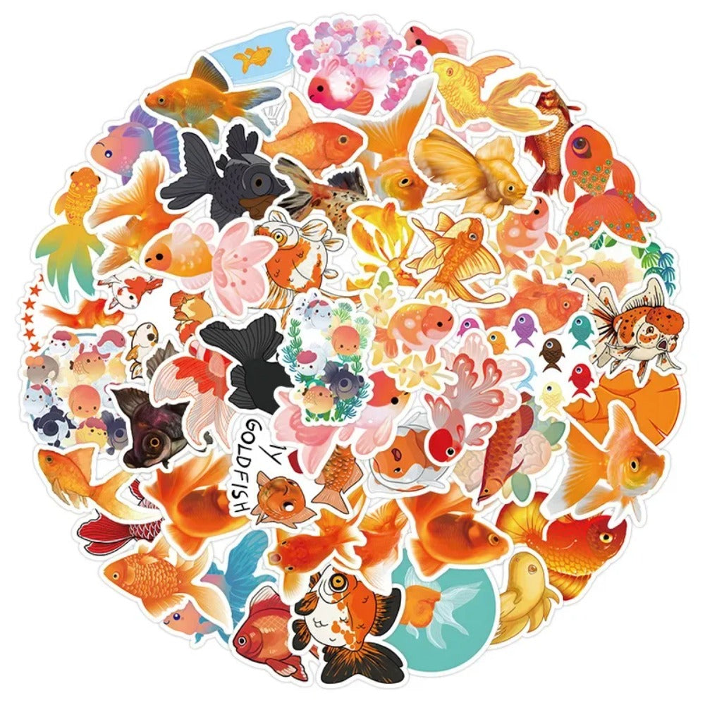50PCS Cute Cartoon Goldfish Doodle Stickers Exquisite, Fashionable, Creative DIY Decorative Decals Perfect for Skateboards, Guitars, Laptops, Water Bottles, and Stationery Cases
