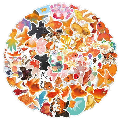 50PCS Cute Cartoon Goldfish Doodle Stickers Exquisite, Fashionable, Creative DIY Decorative Decals Perfect for Skateboards, Guitars, Laptops, Water Bottles, and Stationery Cases