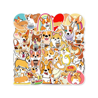 50PCS Cute Cartoon Animal Corgi Doodle Stickers Exquisite, Fashionable, Creative DIY Journal Decorations Suitable for Suitcases, Water Bottles, Guitars, Skateboards, and Stationery Cases
